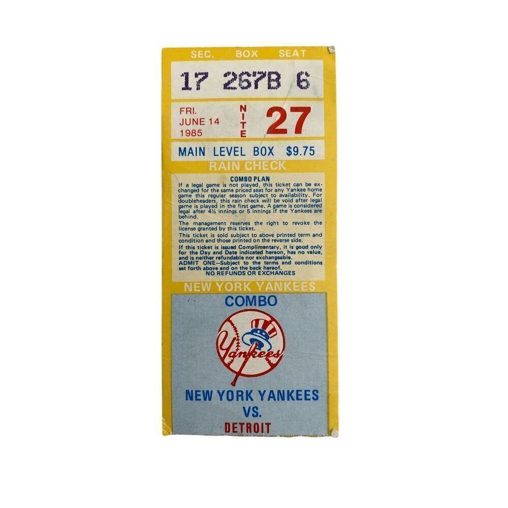 New York Yankees‎ vs Detroit June 14 1985 Ticket Stub